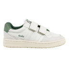 Gola Classics white trainer with green heel tab and hook and loop fastening