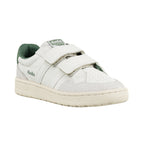 White Gola trainers with green accents and two hook and loop straps