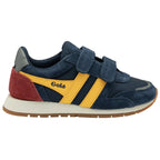 Gola Classics navy blue suede and nylon trainer with yellow side stripes and hook and loop fastening