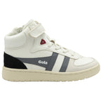 Gola Classics white high top trainer with grey side stripes and black heel panel