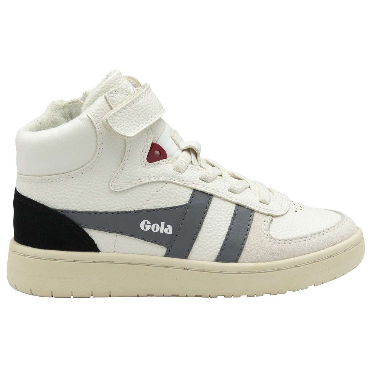 Gola Classics white high top trainer with grey side stripes and black heel panel