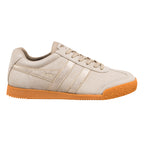 Gola Classics beige suede trainer with metallic side stripes and gum rubber sole