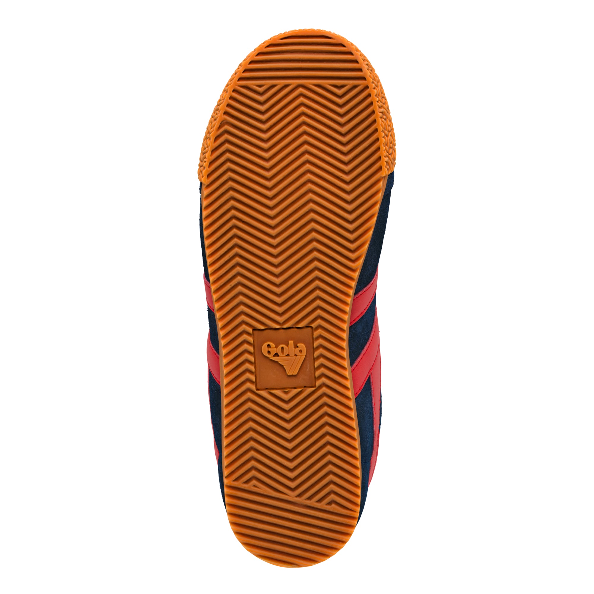 Rubber gum sole of a Gola trainer with a herringbone tread pattern