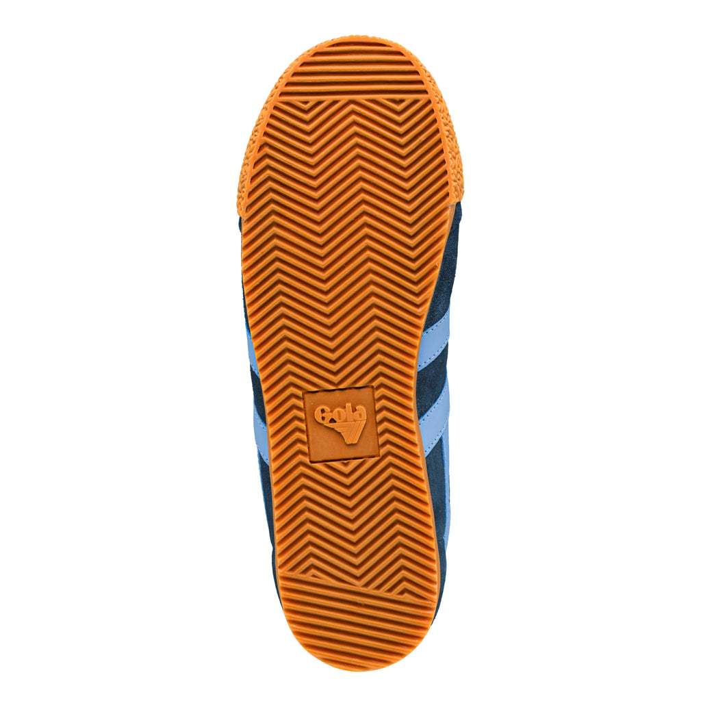 Gum rubber sole of a Gola trainer with a chevron tread pattern
