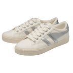 Gola Classics white canvas trainers with silver side stripes and lace up fastening