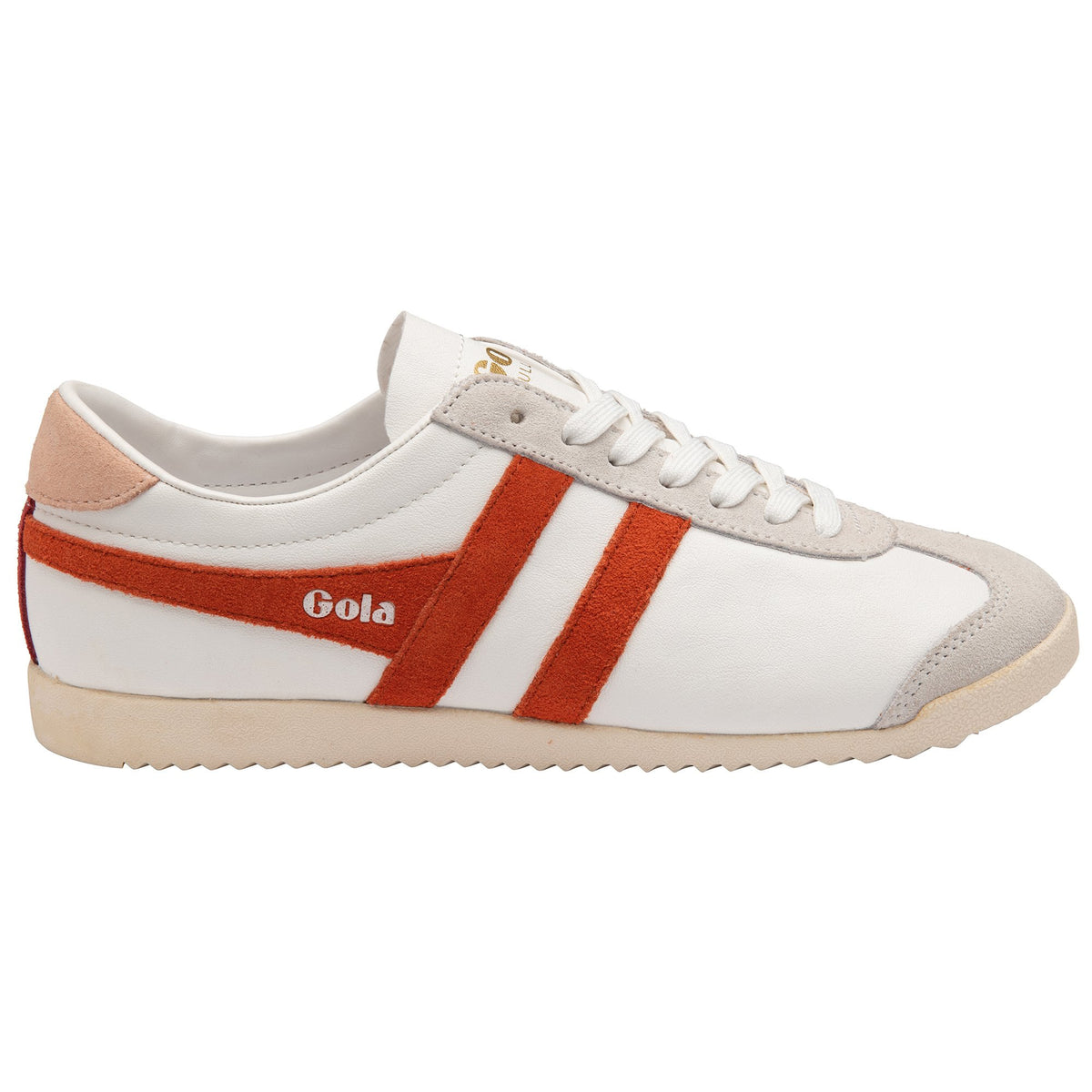 Gola Classics white trainer with orange suede side stripes and grey suede toe cap