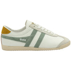 Gola Classics white trainer with green side stripes and mustard heel tab