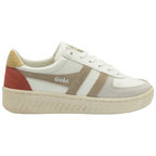 Gola Classics white trainer with beige and terracotta suede detailing and a chunky cream sole