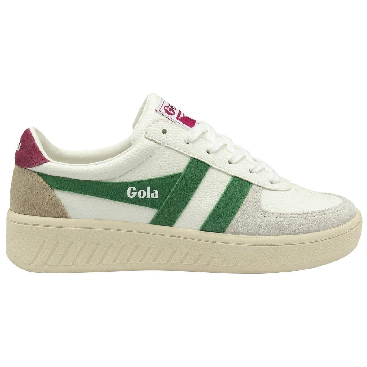 Gola Classics white trainer with green side stripes and suede detailing