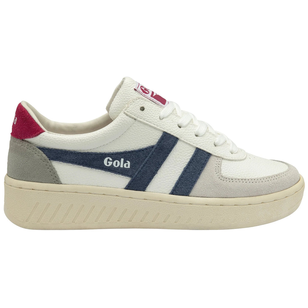 Gola Classics white trainer with blue side stripes and pink heel tab