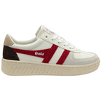 Gola Classics white trainer with red side stripes and brown heel panel