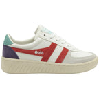 Gola Classics white trainer with red side stripes and purple and teal heel detailing