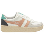 Gola Classics white trainer with pink and grey suede detailing and a cream platform sole