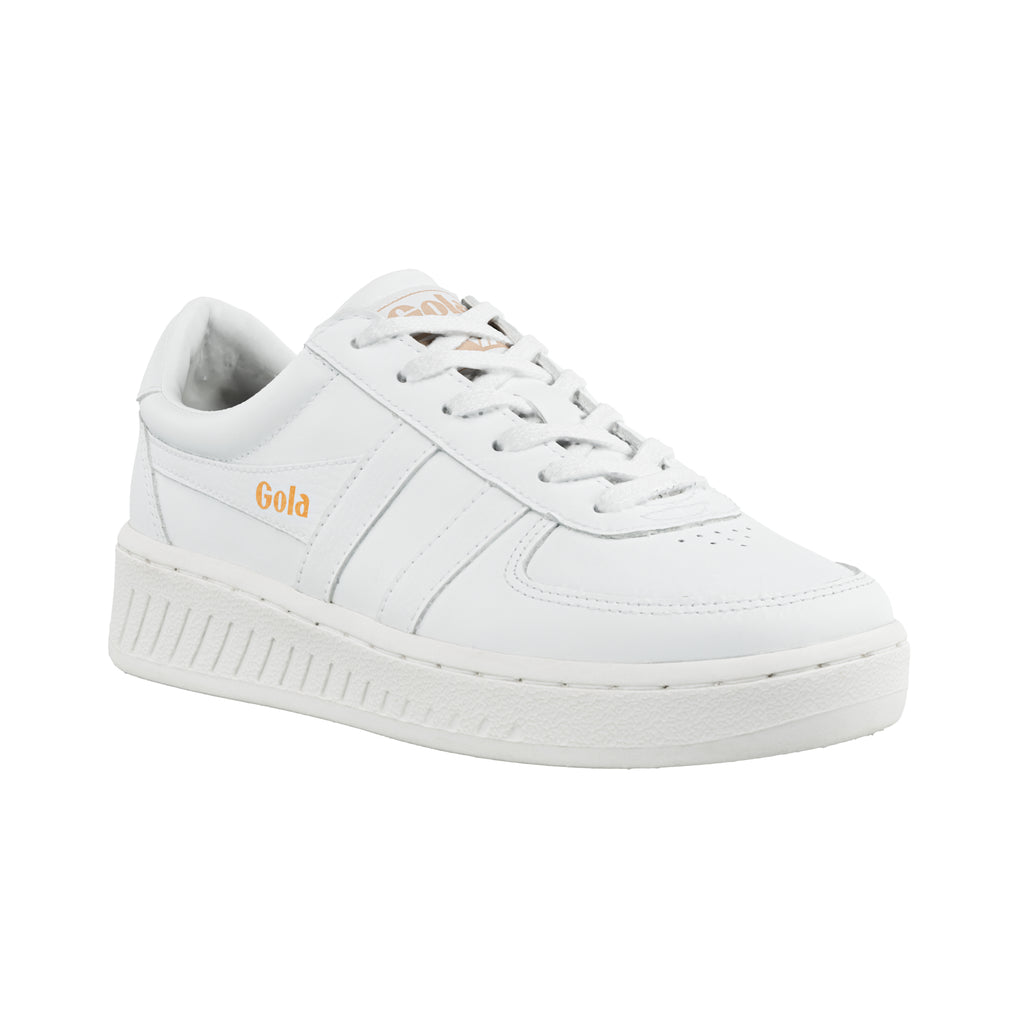 White Gola trainer with lace up fastening and textured sole