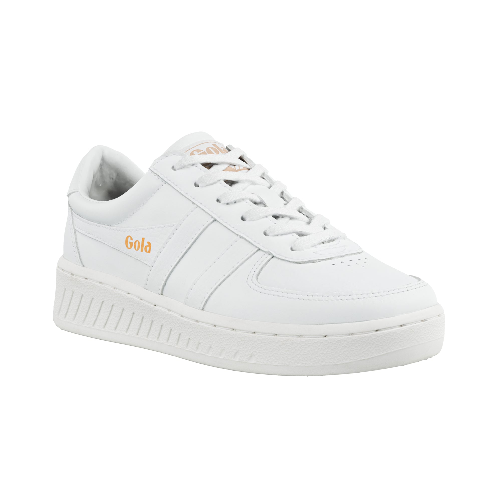 White Gola trainer with lace up fastening and textured sole