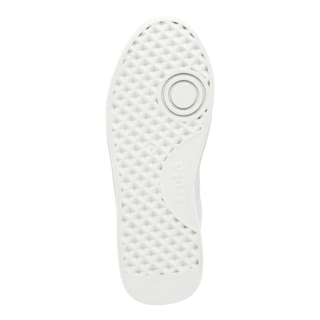 White trainer sole with a textured diamond pattern and circular pivot point