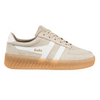 Gola Classics beige suede trainer with white side stripes and gum sole