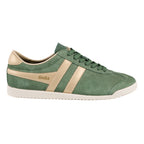 Gola Classics green suede trainer with gold side stripes and white sole