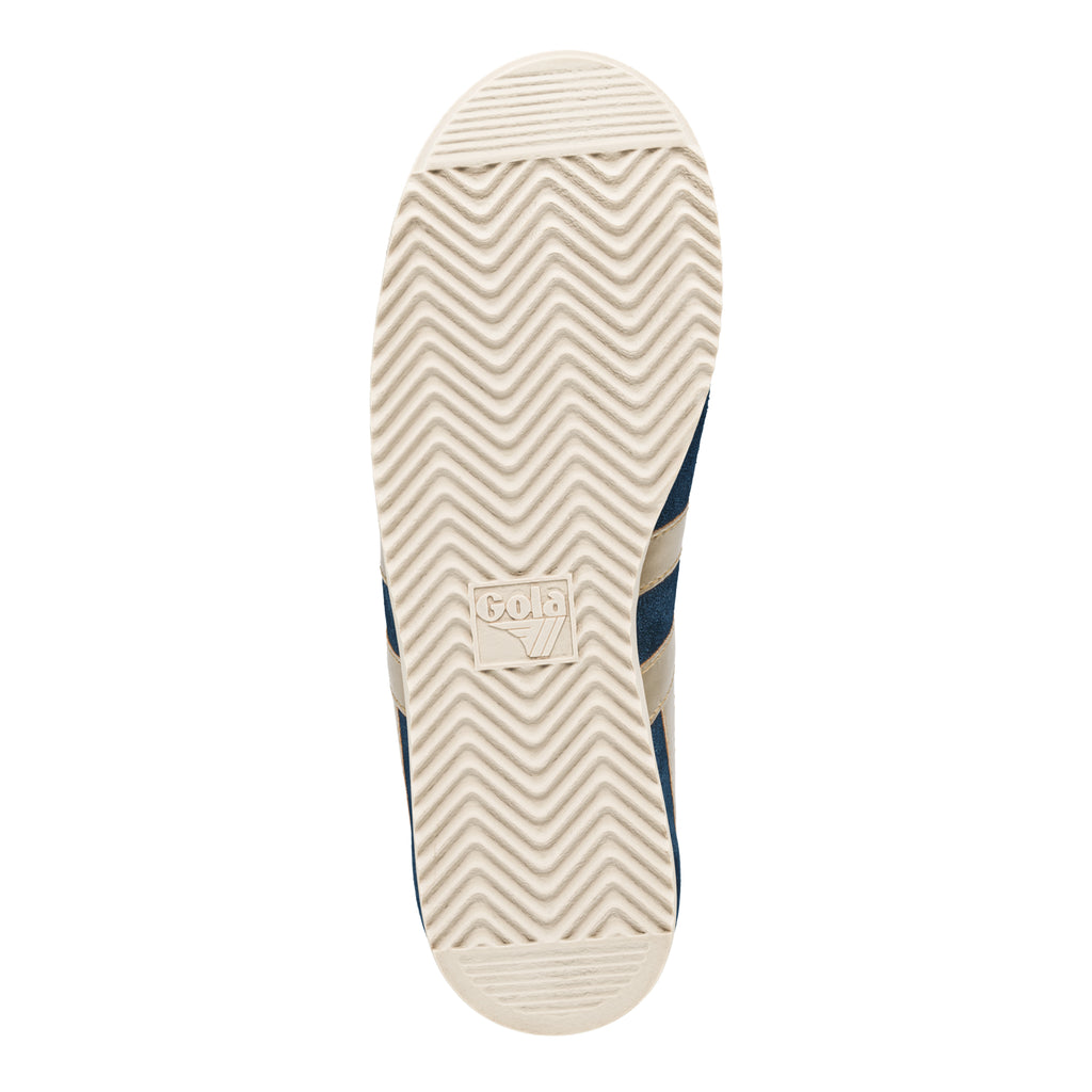Cream coloured rubber trainer sole with a chevron tread pattern and Gola logo