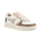 White Gola trainer with metallic gold and dusky pink suede panels