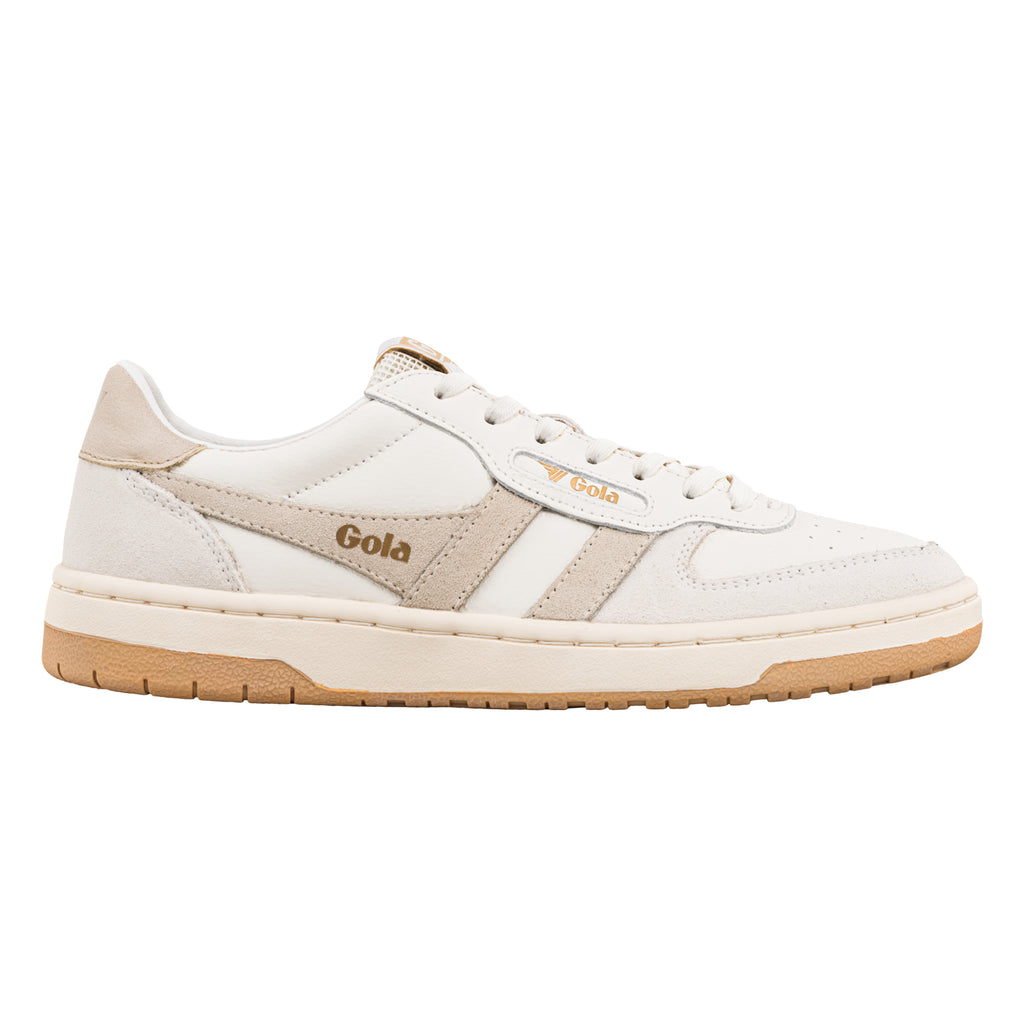 White and beige Gola trainer with a gum sole