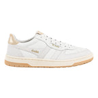 Gola Classics white leather trainer with gold metallic heel tab and gum sole