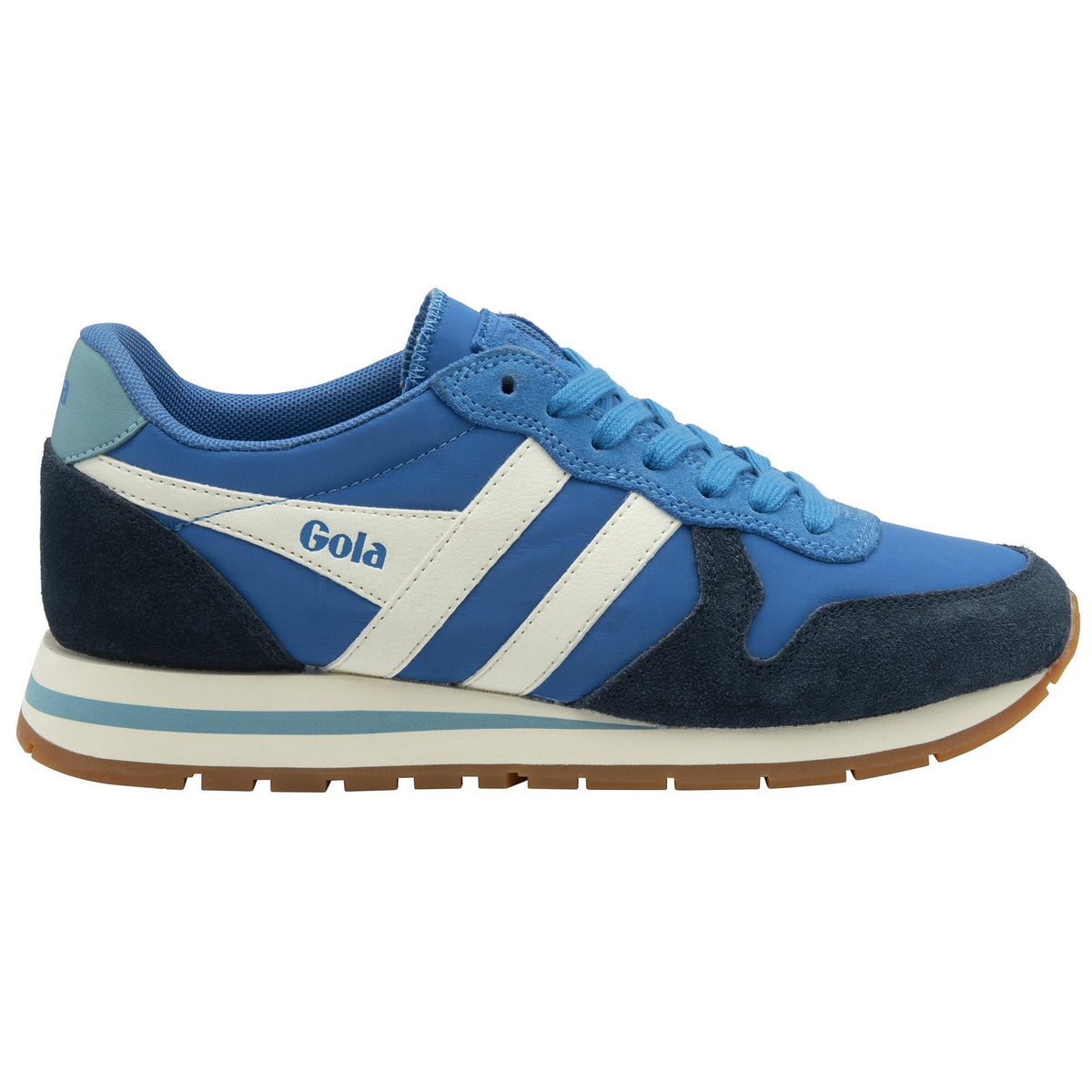 Gola Classics blue and white trainer with suede detailing and gum sole