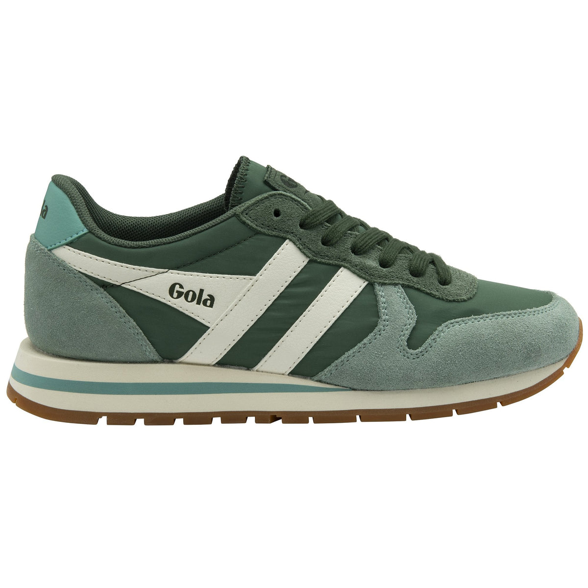 Gola Classics green and white trainer with suede detailing and gum sole