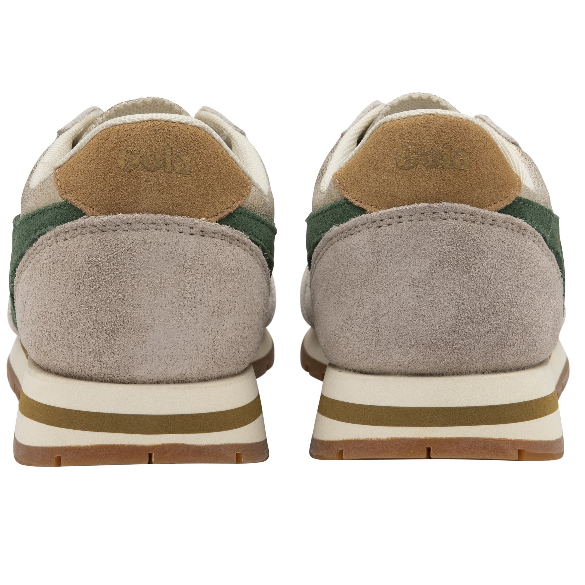 Back view of a pair of trainers with visible Gola logo on a white background