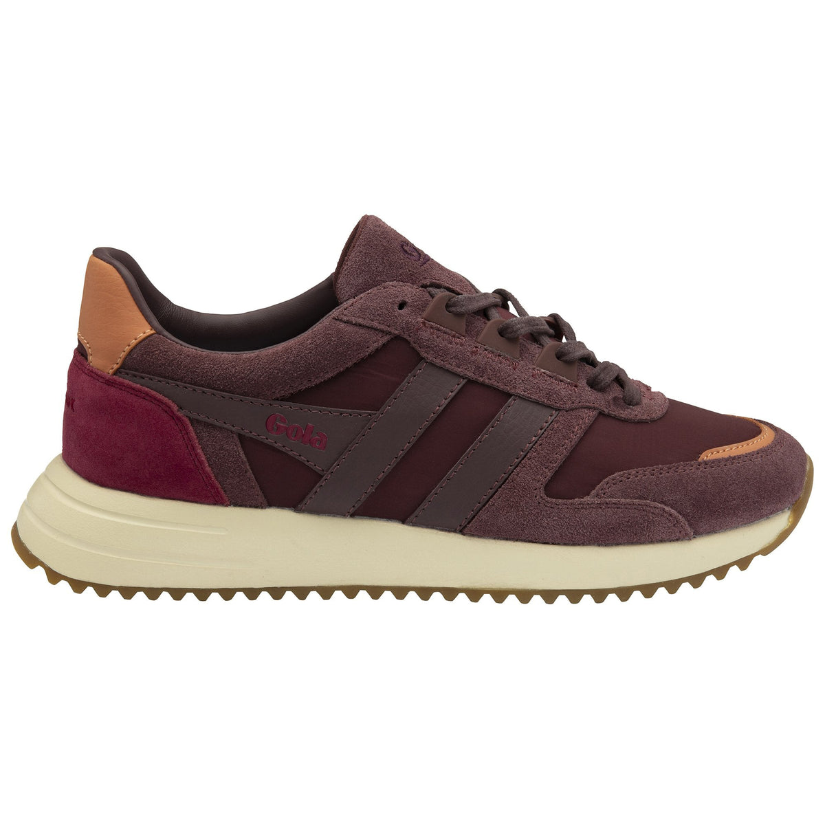 Gola Classics burgundy suede and textile trainer with cream sole