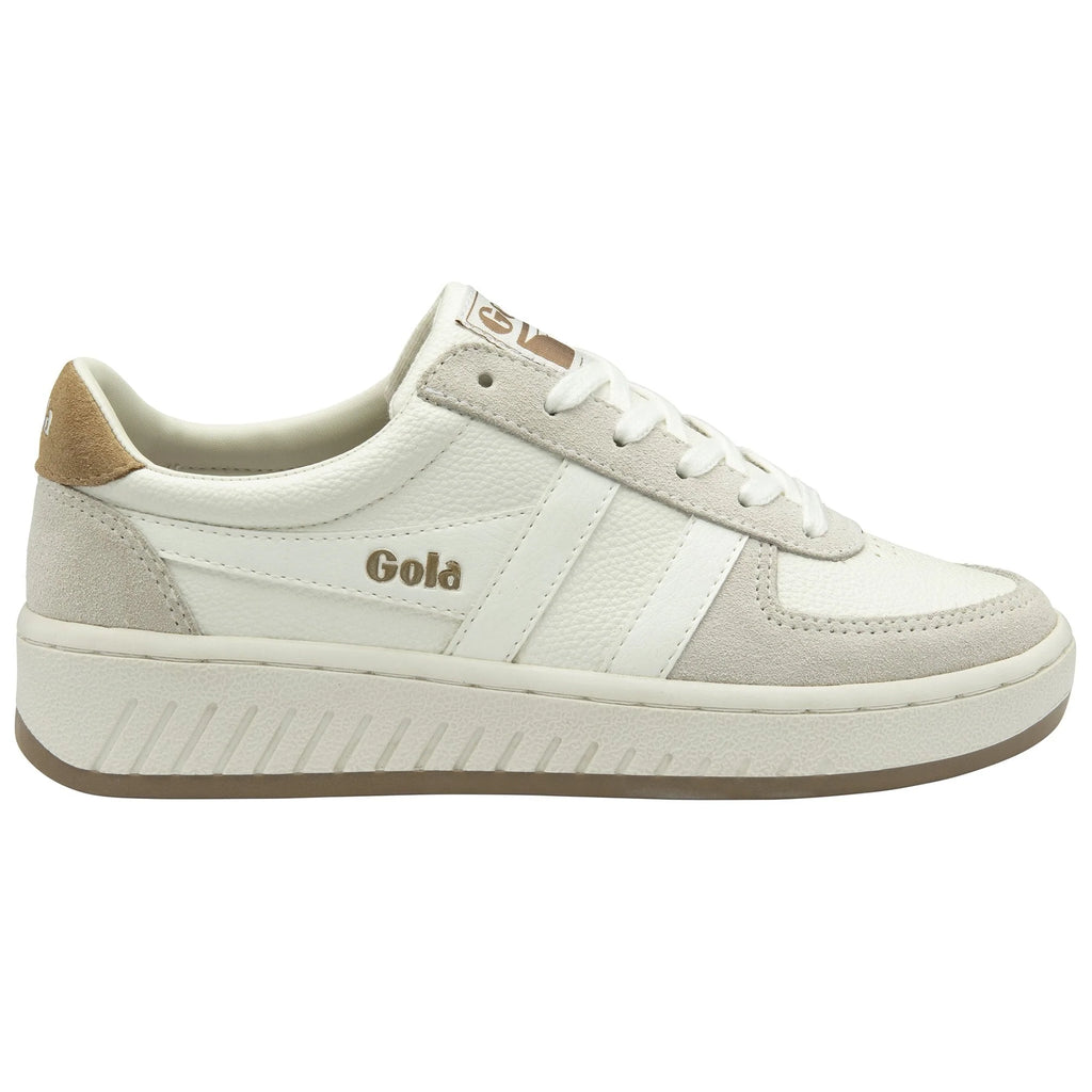 Gola Classics white trainers with beige suede detailing and a platform sole