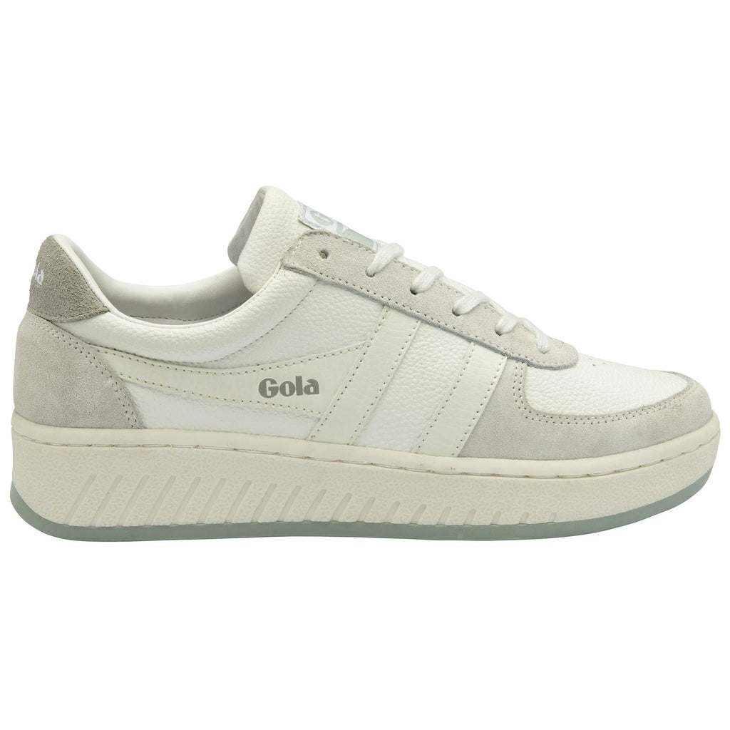 Gola Classics white leather trainer with grey suede panels and a chunky sole
