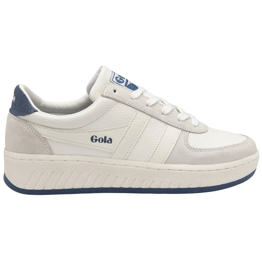 Gola Classics white leather trainer with grey suede overlays and blue branding