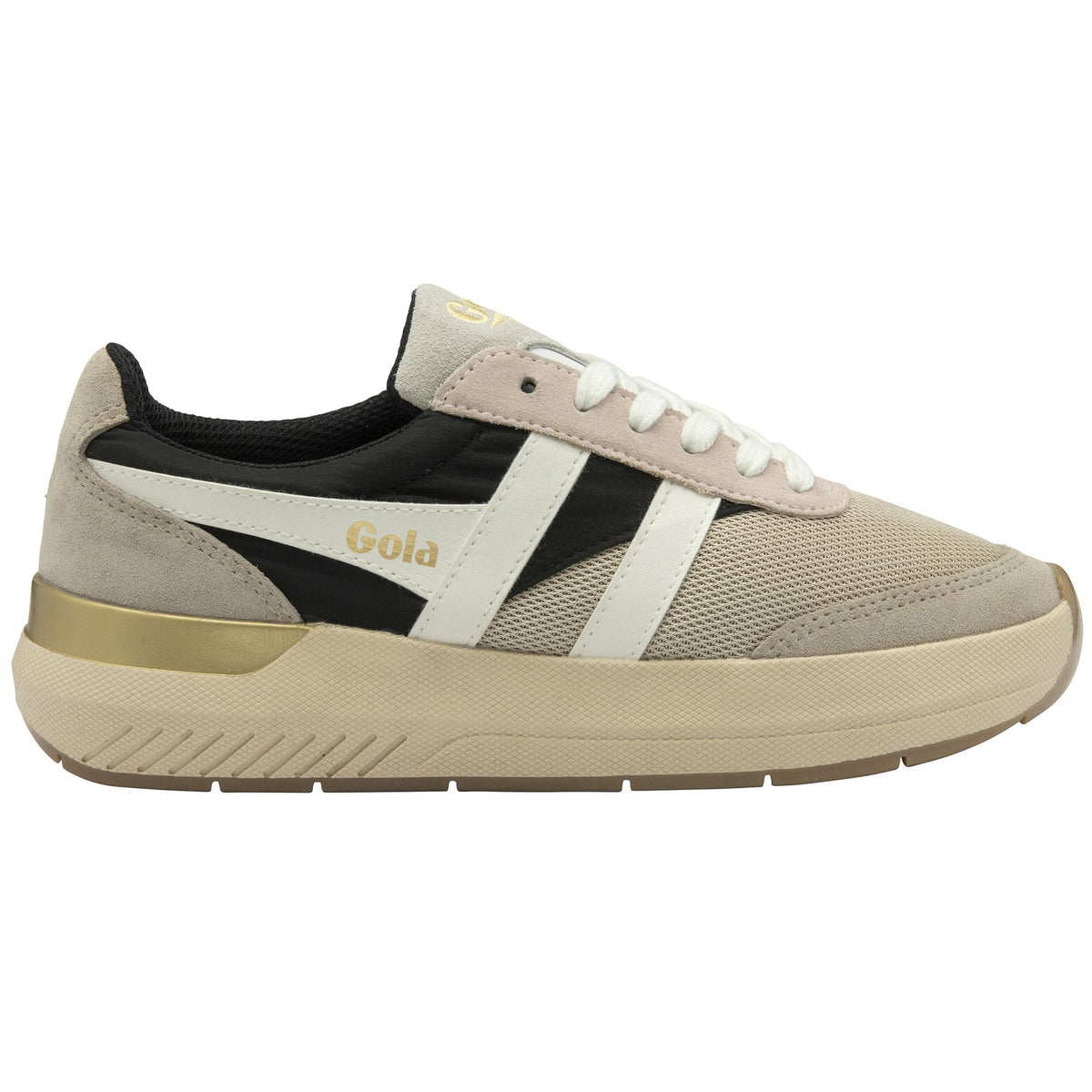 Gola Classics beige and black lace up trainer with gold heel detail