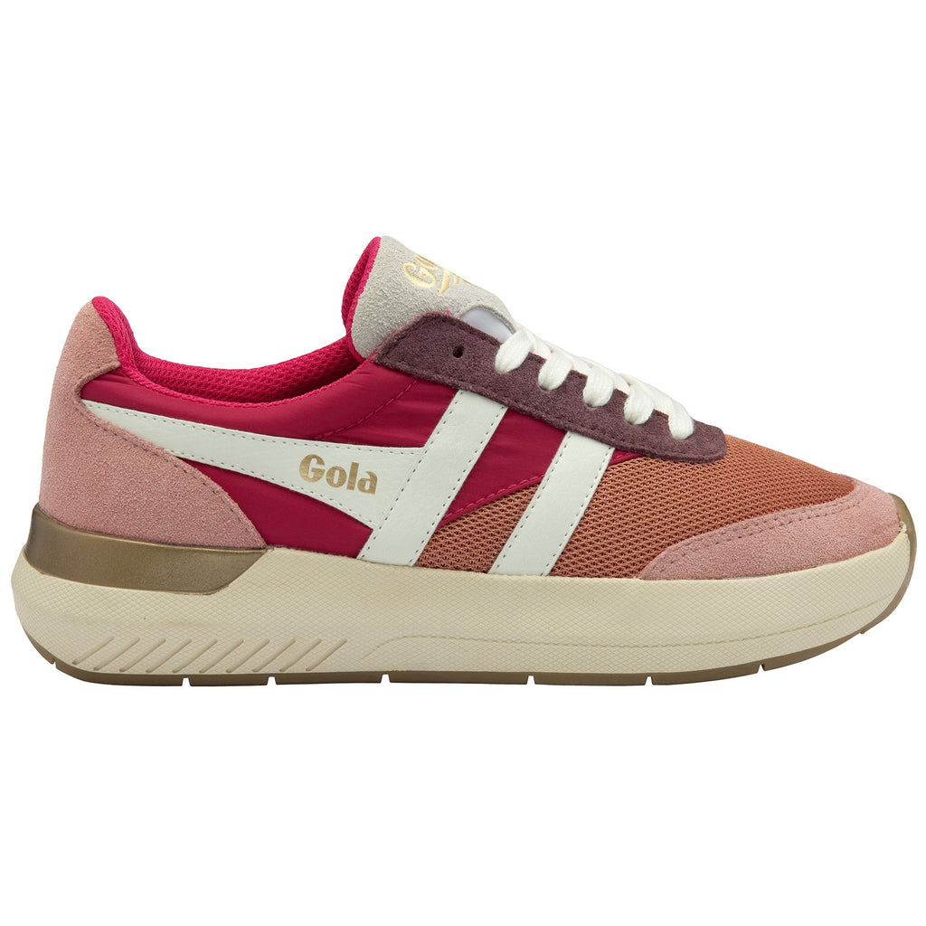 Gola Classics pink and orange trainer with white laces and a cream sole
