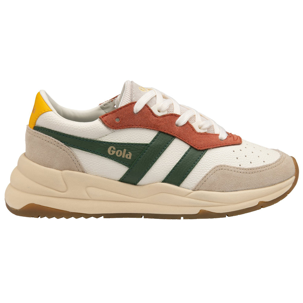 Gola Classics trainer in white with green and rust accents and a beige sole