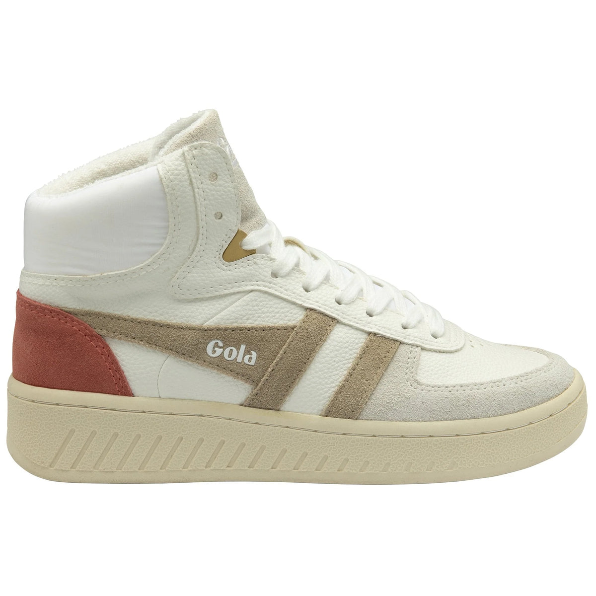Gola Classics white high top trainer with beige and terracotta suede detailing