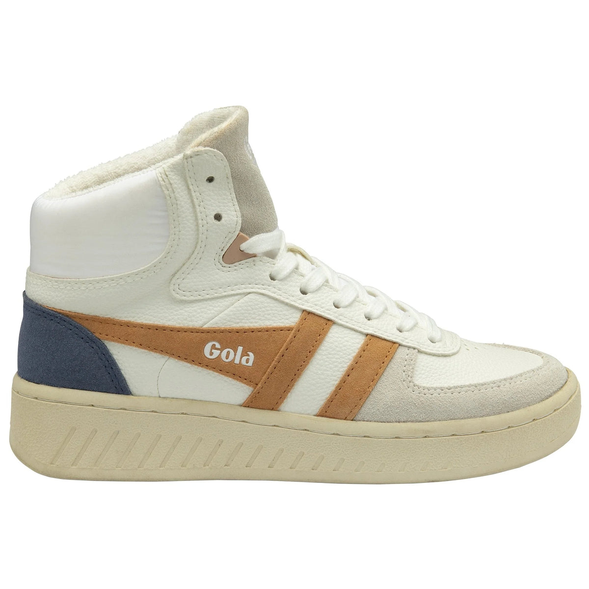 Gola Classics high top trainer in white with tan and blue panel detailing