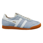 Gola Classics light blue suede trainer with white side stripes and gum rubber sole