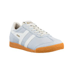 Gola Classics light blue suede trainer with white side stripes and gum rubber sole