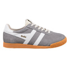 Gola Classics grey suede trainer with white side stripes and gum rubber sole