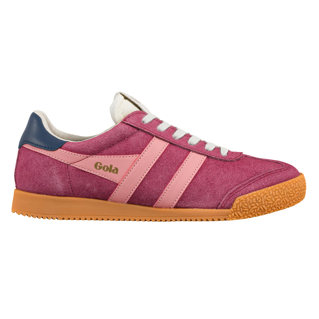 Gola Harrier suede trainer in berry and pink with a gum sole