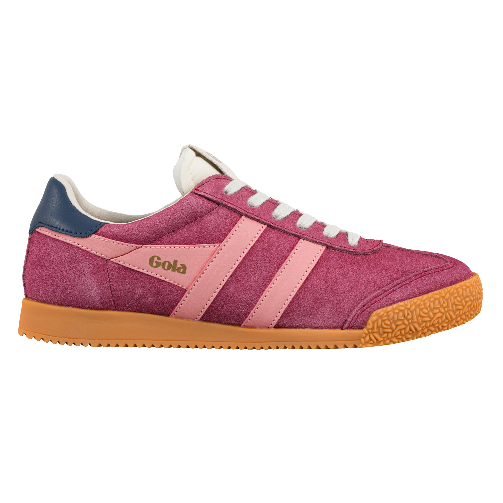 Gola Harrier suede trainer in berry and pink with a gum sole