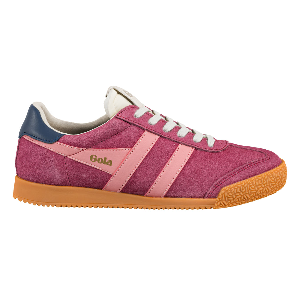 Gola Classics Harrier suede trainer in berry and pink with a gum sole