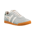 Gola Harrier suede trainer in light blue with white stripes and a gum sole