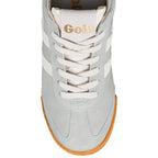 Light blue suede Gola trainer with white laces and gum sole
