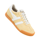 Gola Classics yellow suede trainer with white side stripes and gum sole