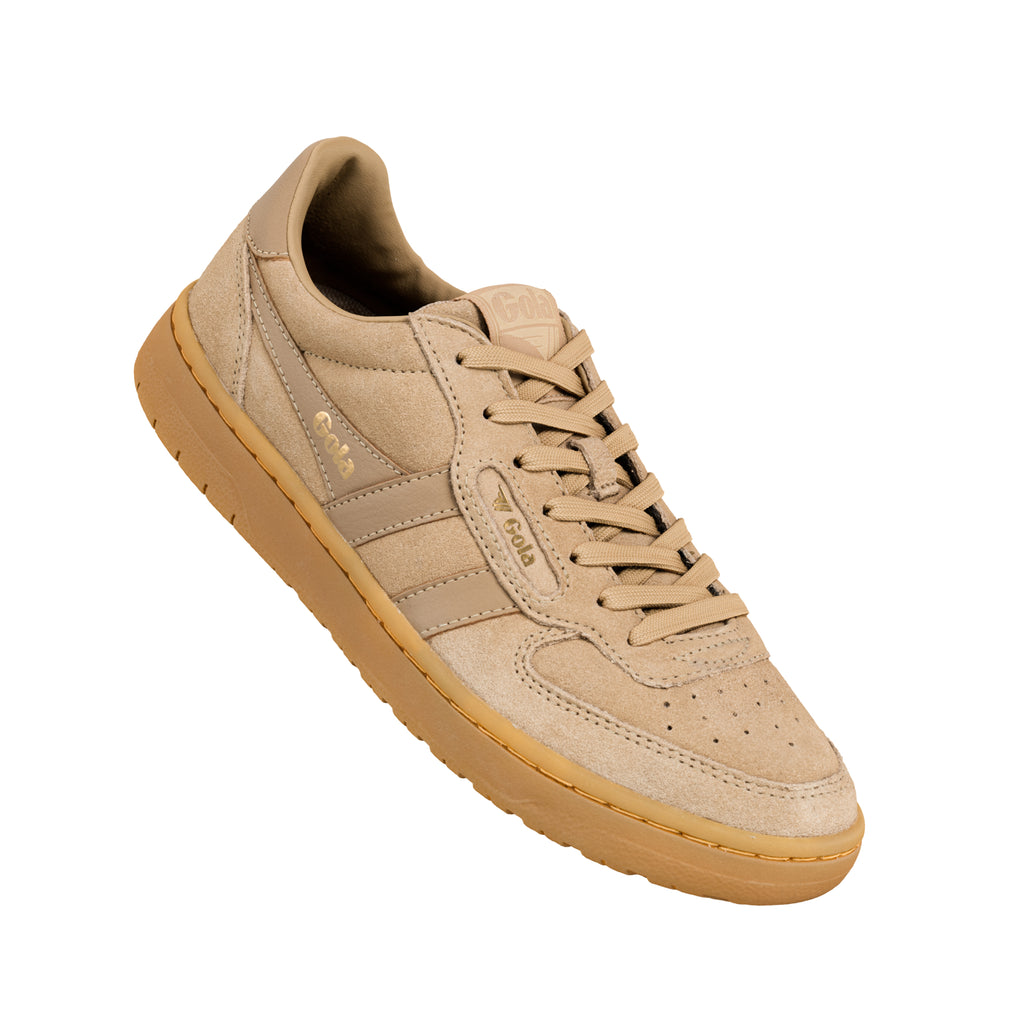 Beige suede Gola trainer with gum sole
