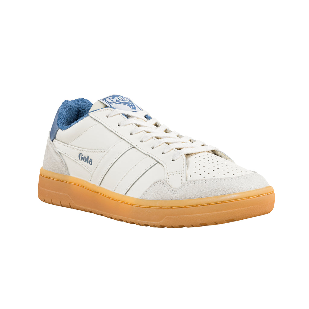 Gola Grandslam Classic trainer in off-white with blue trim and gum sole