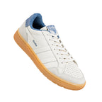 White Gola trainer with blue trim and gum sole